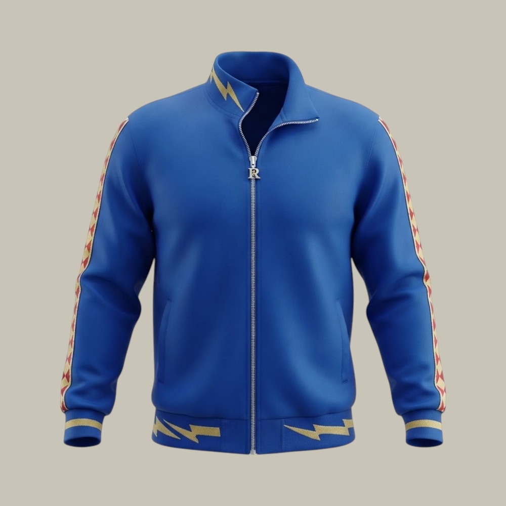 Reason Mens Royal Blue Track Jacket Lightning Bolt Checkered Stripe Large